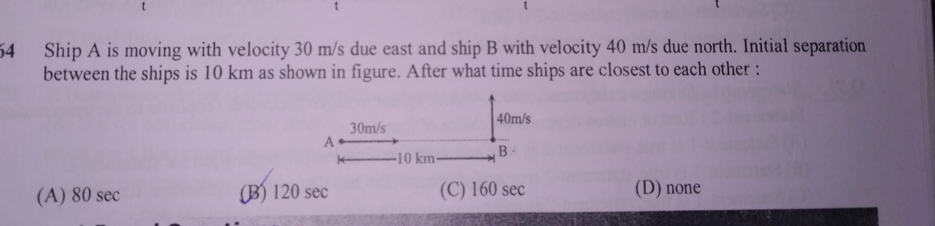 Question image for Ship a is moving with velocity 30 m/s due east an